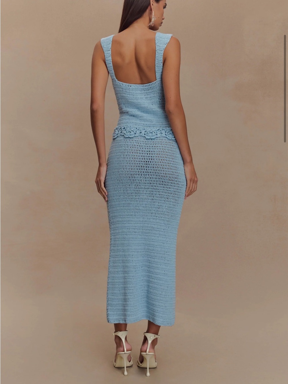 Meshki Light Blue Crochet Floral-Trim Midi Dress - Picture 2 of 4